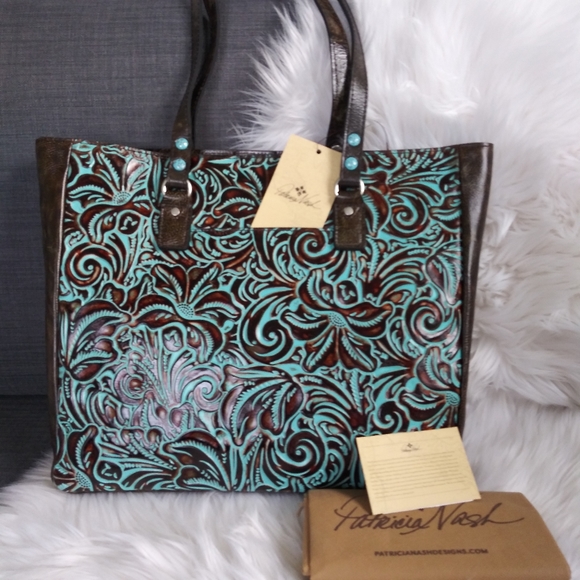 NWT PATRICIA NASH LEATHER TOOLED SOLARO TOTE - Picture 2 of 12